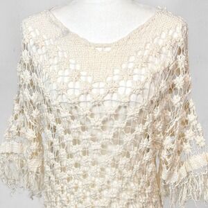 Floral‎ Crochet Tunic Top with Fringe Open Knit Cover Up Sheer Boho Festival